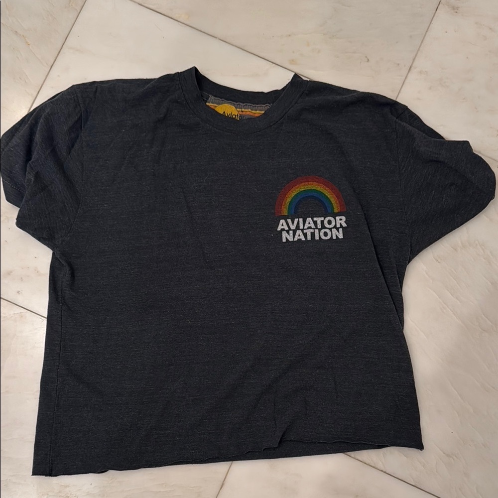 Aviator Nation Charcoal Gray Rainbow T-Shirt size L, cropped
